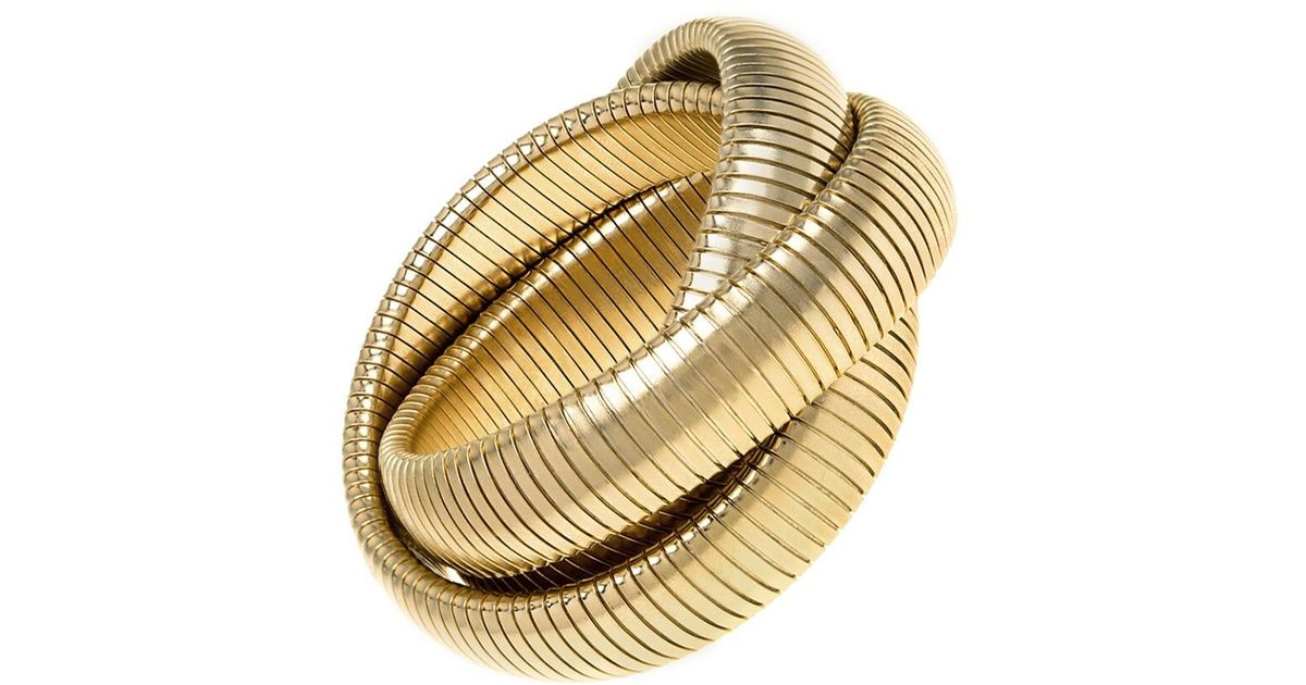 Janis Savitt High Polished Gold Large Triple Cobra Bracelet in