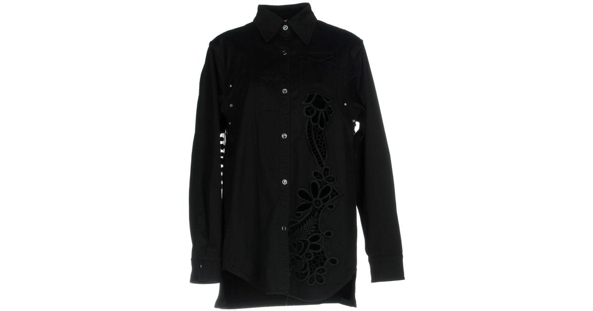 women's black denim shirts