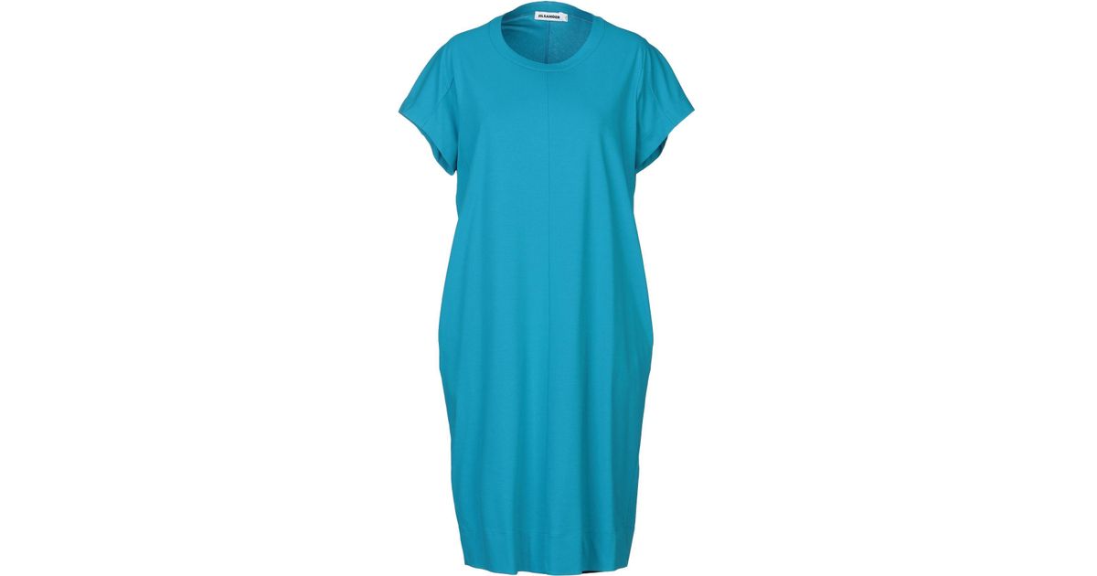 Jil Sander Cotton Knee-length Dress in Turquoise (Blue) - Lyst