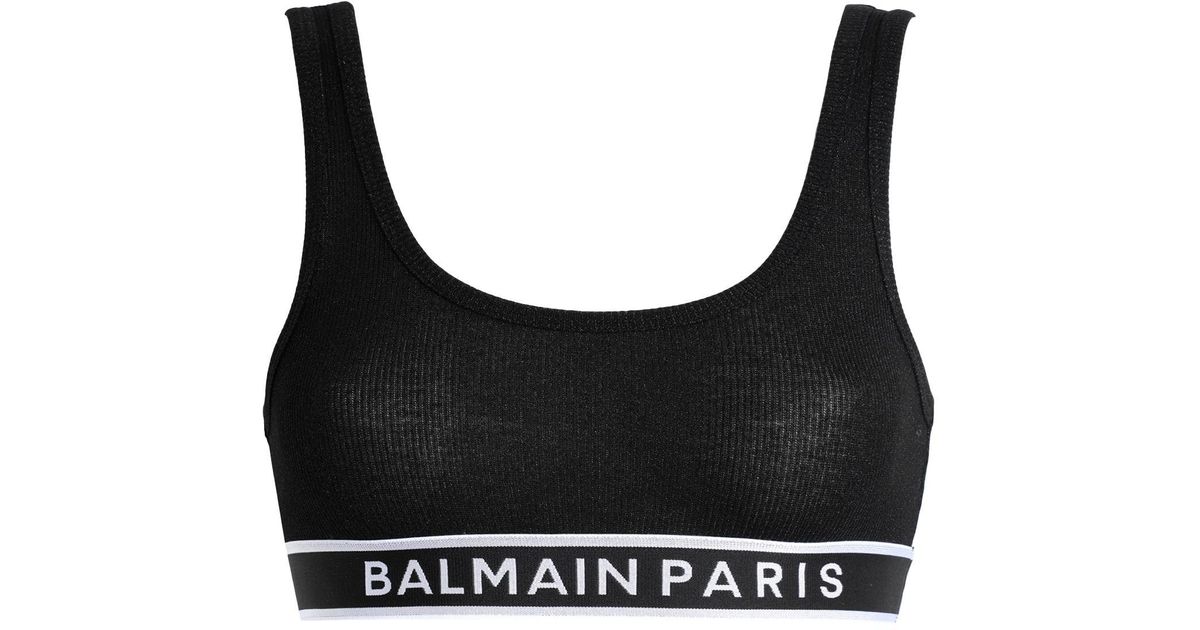 Balmain Logo Band Stretched Bra in Black
