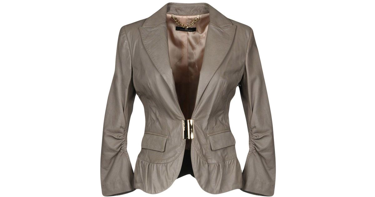 Elisabetta Franchi Leather Suit Jacket in Gray - Lyst