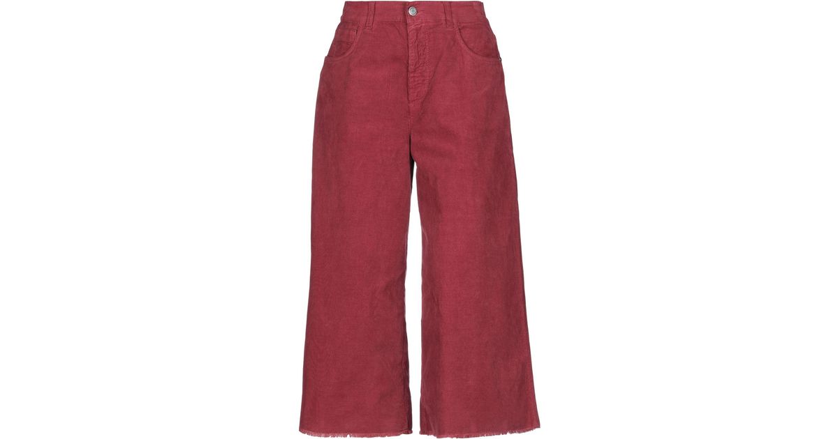 Pinko Velvet 3/4-length Trousers in Maroon (Red) - Lyst
