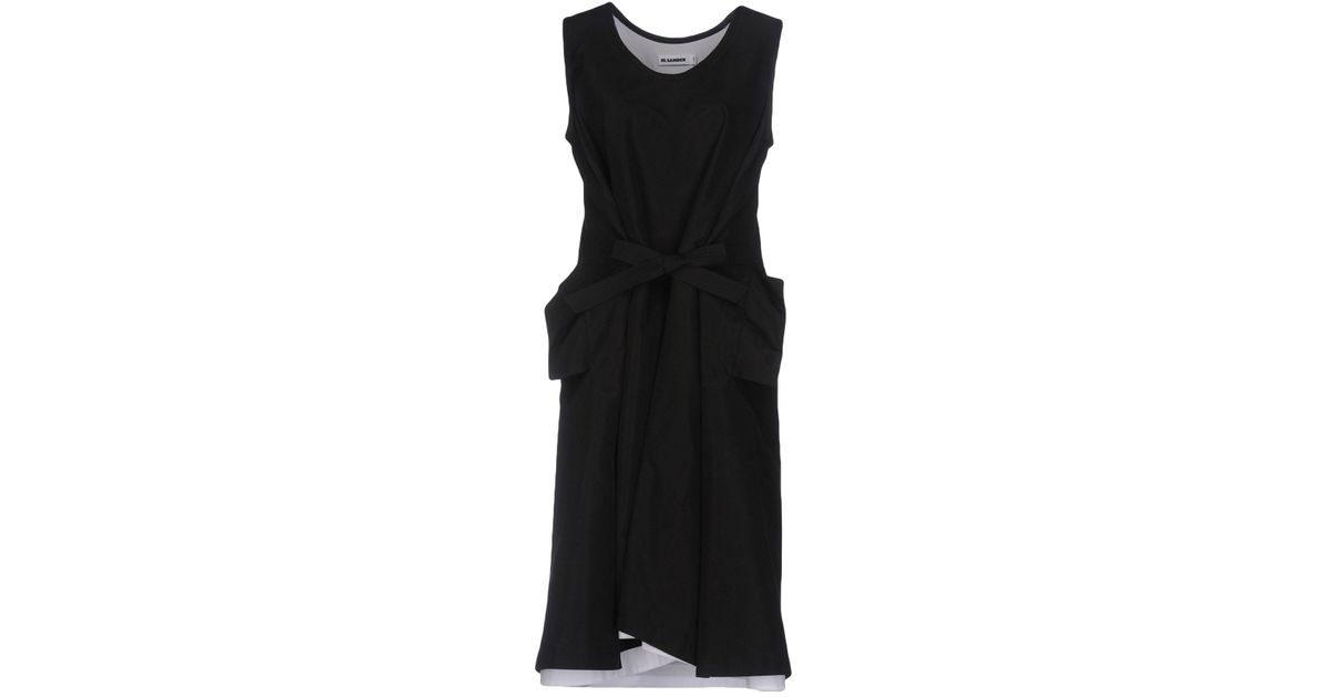 Jil Sander Silk Knee-length Dress in Black - Lyst