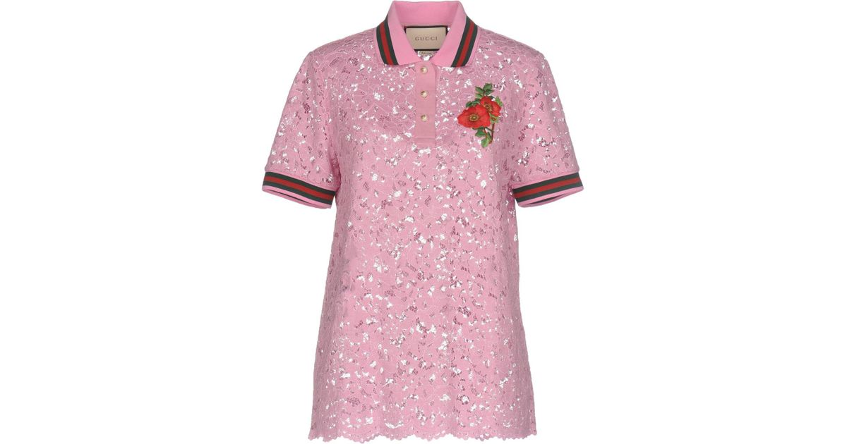 Gucci Lace Polo Shirt in Pink - Lyst