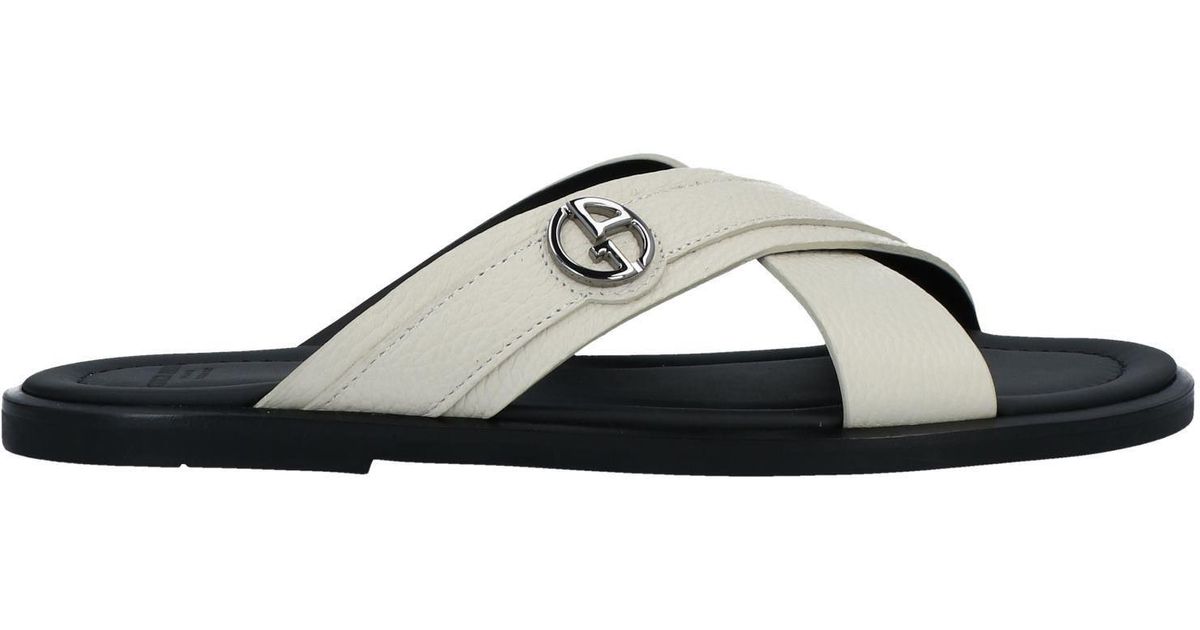 Mens Shoes Sandals Giorgio Armani Leather Sandals in Ivory White slides and flip flops Sandals and flip-flops for Men 