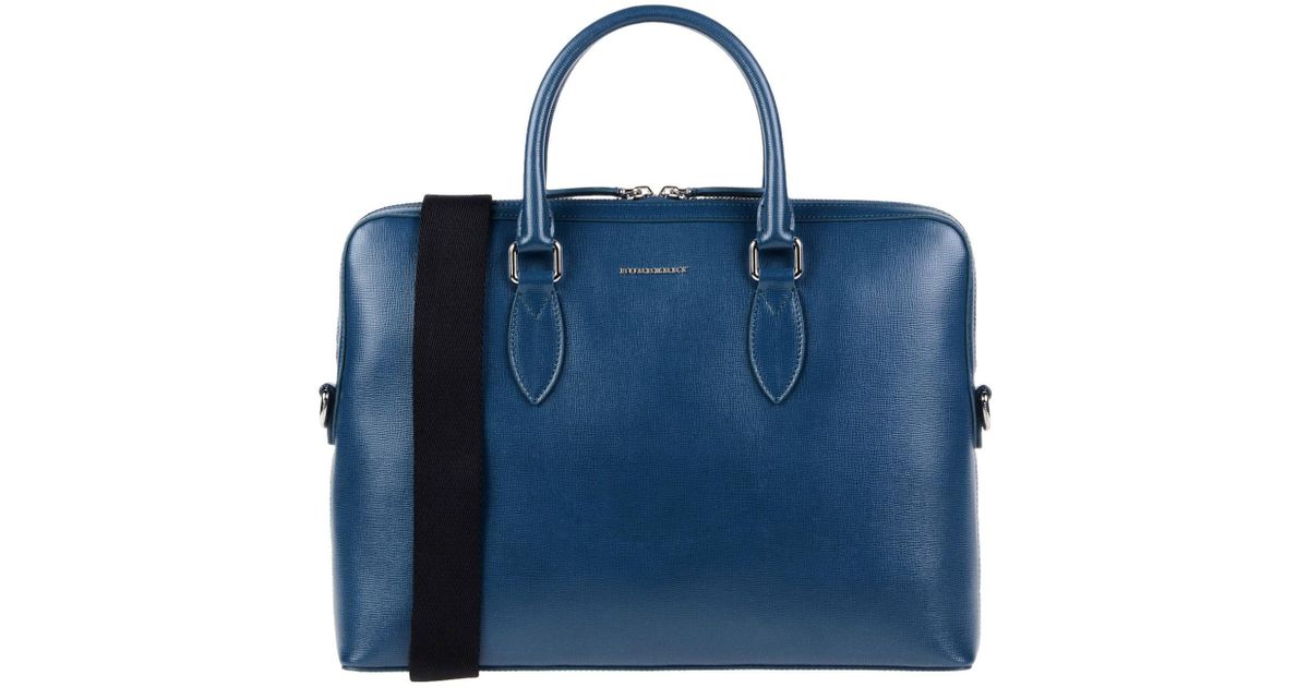 Leather Work Bags in Slate Blue 