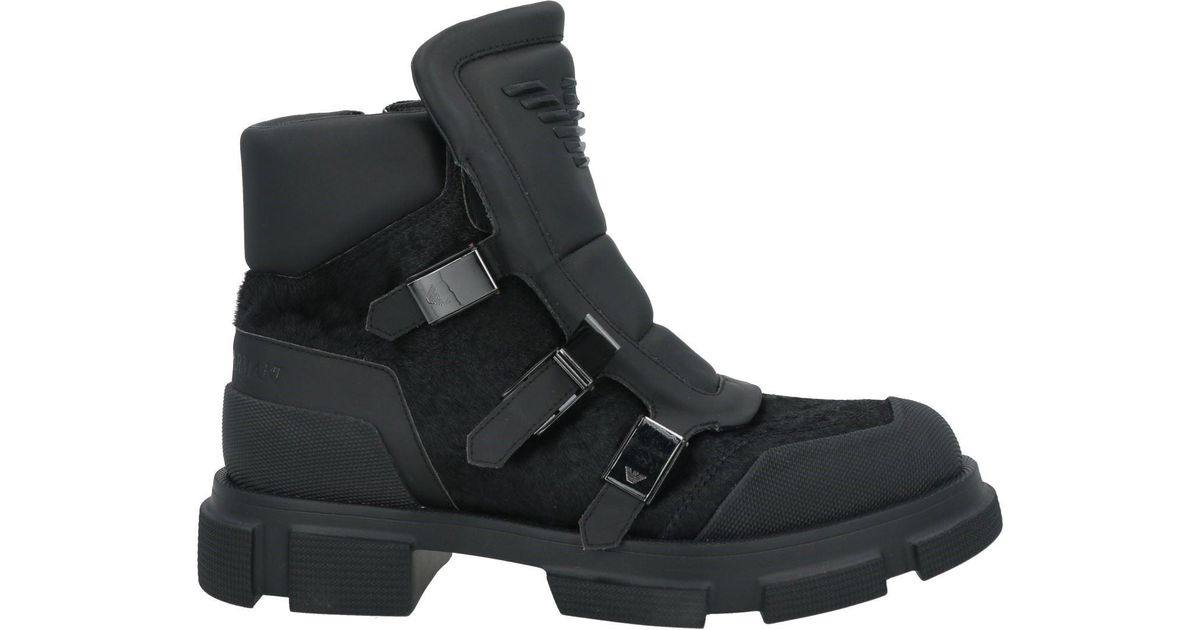 Emporio Armani Brushed-Felt Biker Ankle Boots in Black for