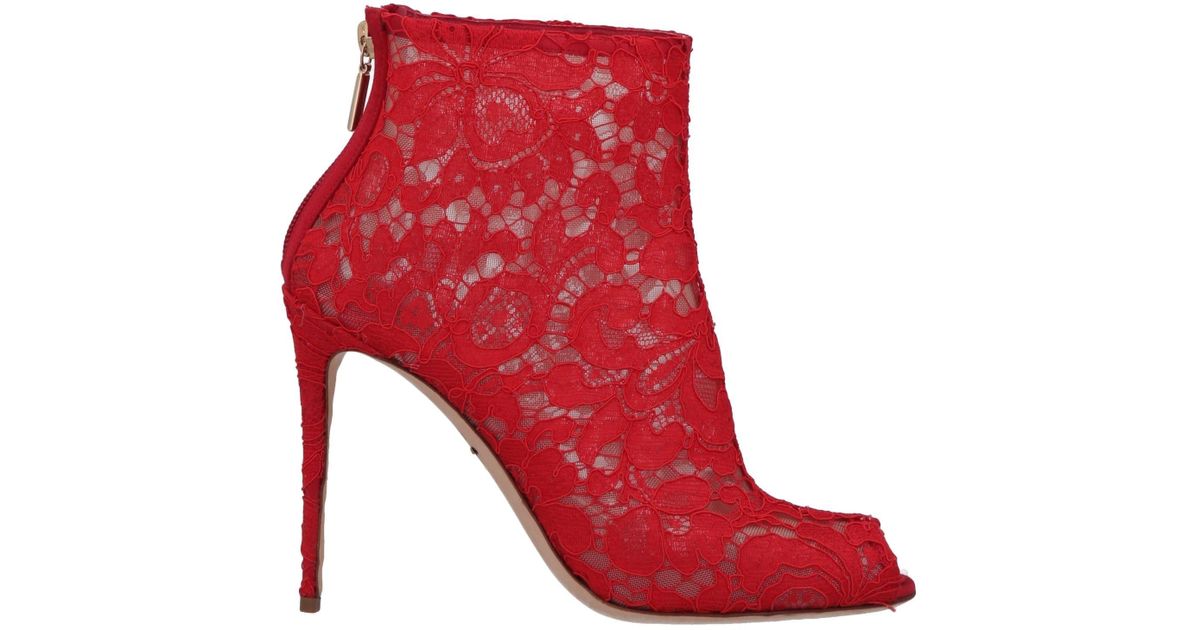 Dolce & Gabbana Lace Ankle Boots in Red - Lyst