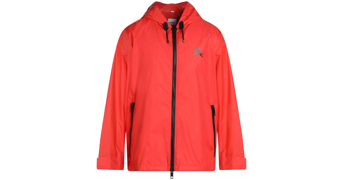 Burberry Hooded Polyamide Windbreaker Jacket in Red for Men Lyst UK