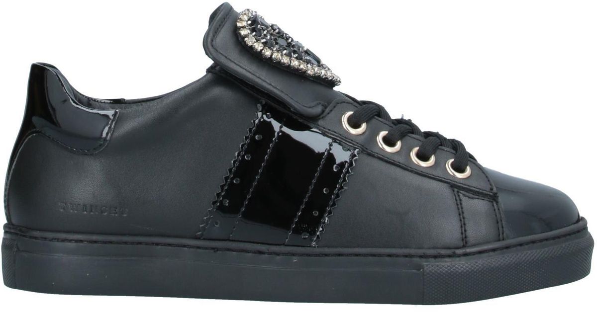 Twinset Leather Trainers in Black | Lyst