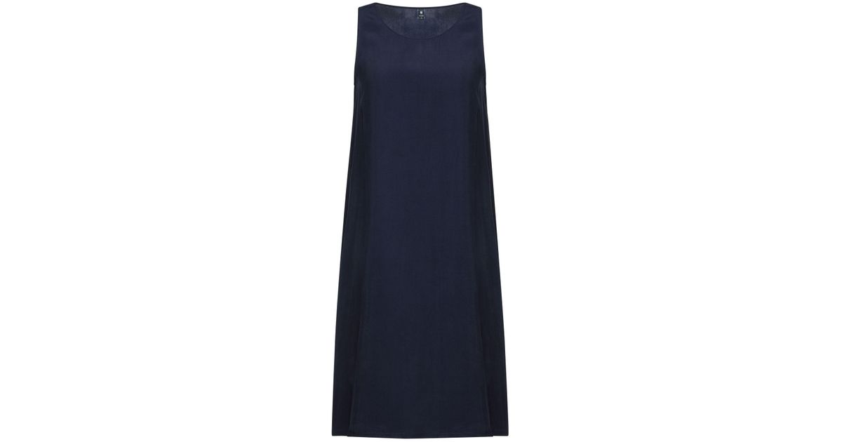 European Culture Satin Knee-length Dress in Dark Blue (Blue) - Lyst