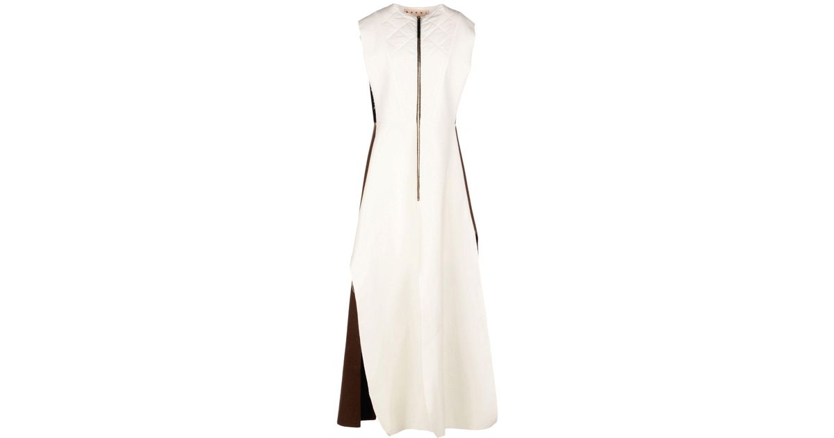 Marni Flannel Long Dress in Ivory (Brown) - Lyst