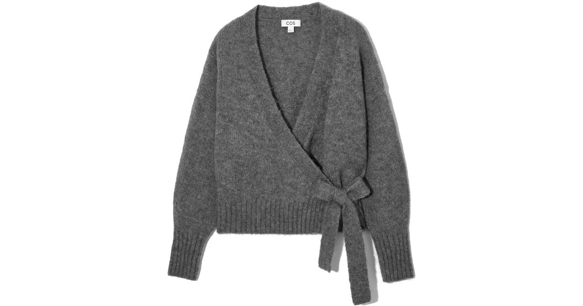 COS Wool-blend Wrap-over Cardigan in Grey Lyst Australia