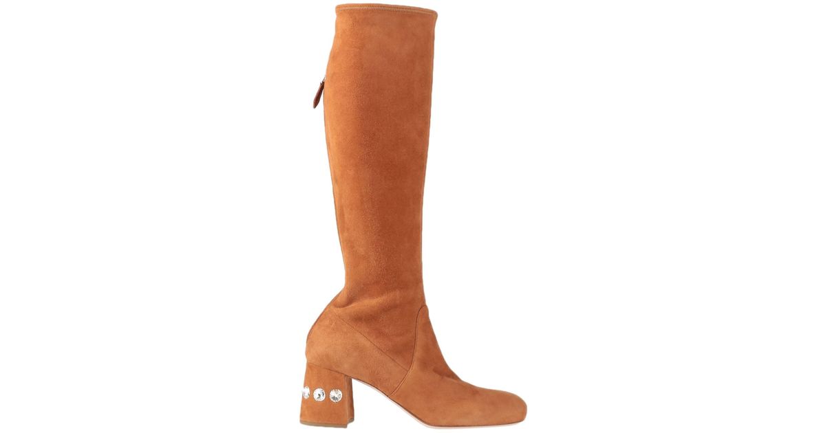 Miu Miu Knee Boots in Brown Lyst