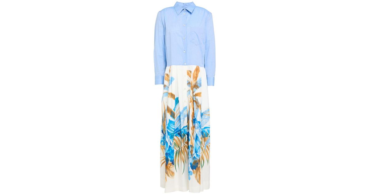 Sara Roka Blue Cotton Midi Skirt