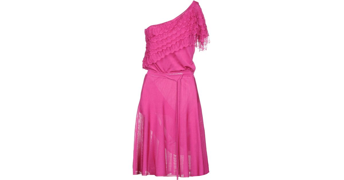 Roberto Cavalli Lace Short Dress in Fuchsia (Pink) - Lyst