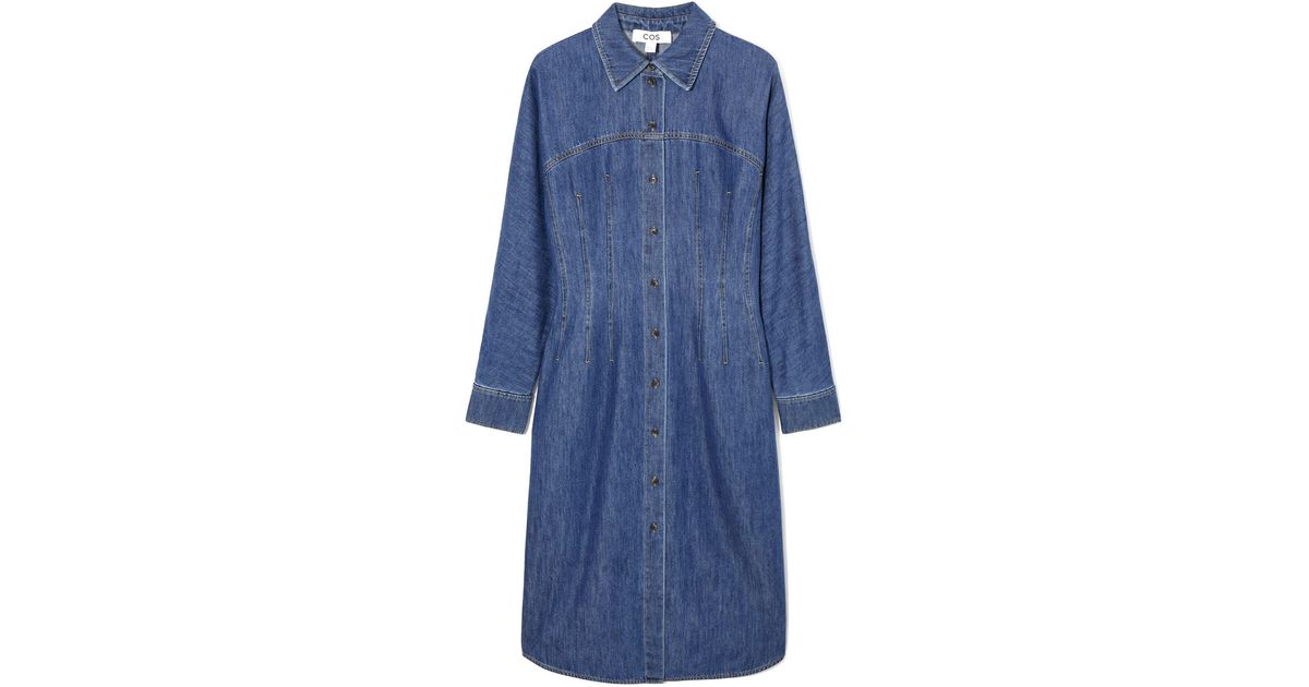 denim midi smock dress Blue Zip Neck Size:9Y photos show what those modern romantic bride Women's Denim Tie-Belt Button-Front
