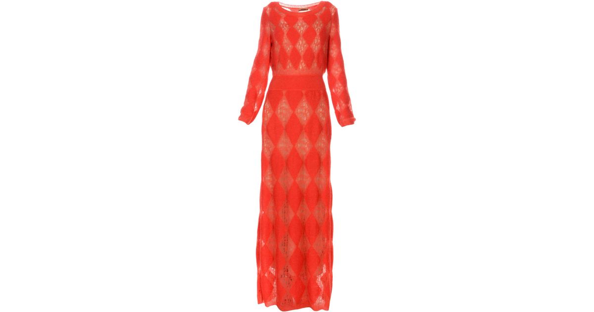 Missoni Wool Long Dress in Red - Lyst