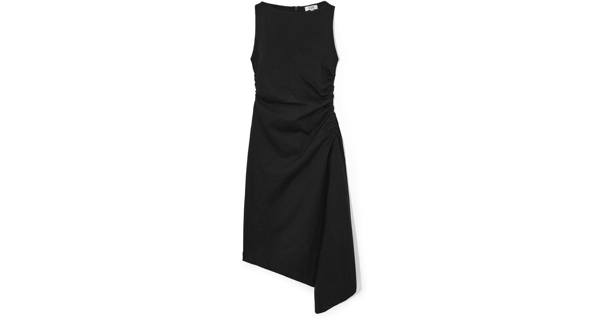 COS Asymmetric Gathered Midi Dress in Black | Lyst Australia