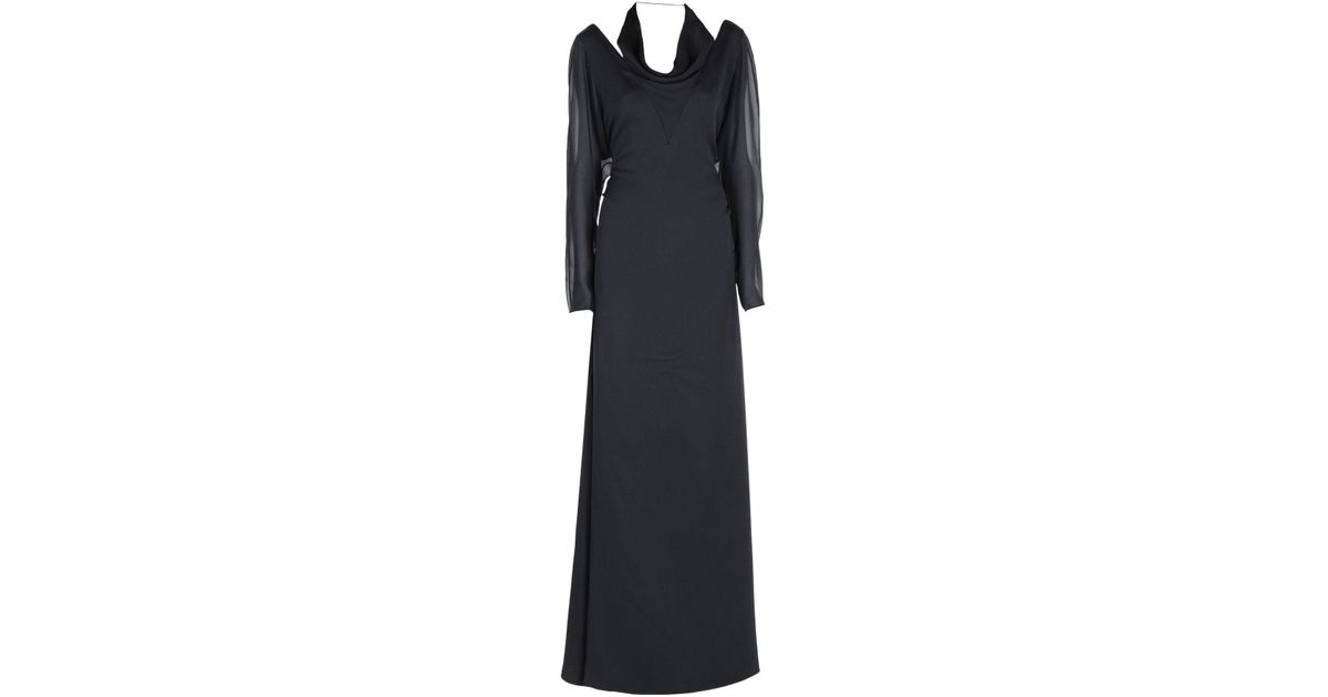 Lanvin Satin Long Dress in Black - Lyst