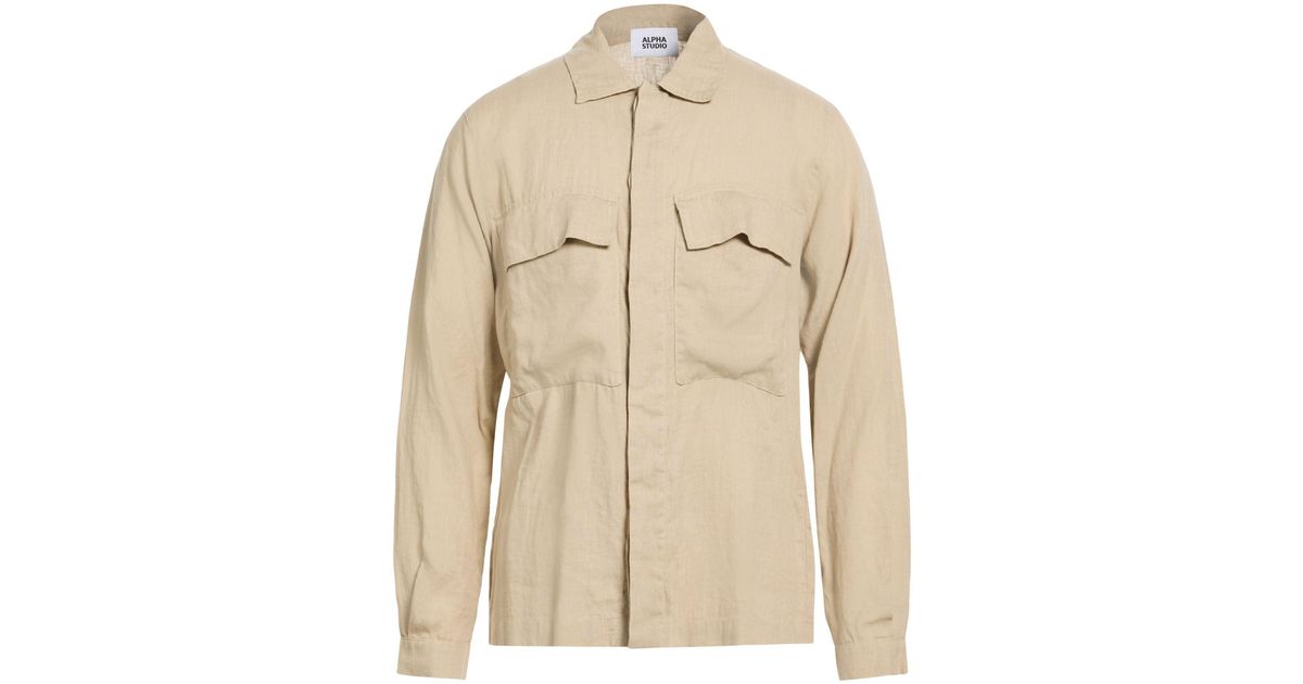 Alpha Studio Shirt Linen in Natural for Men | Lyst