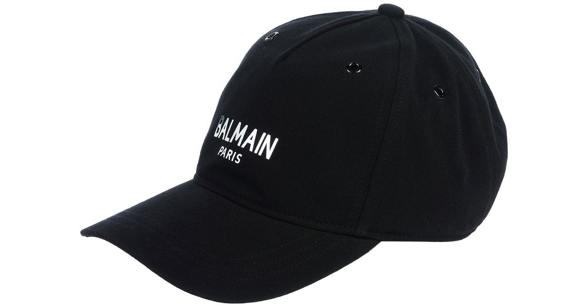 Balmain Logo Embellished Cotton Hat in Black for Men - Lyst