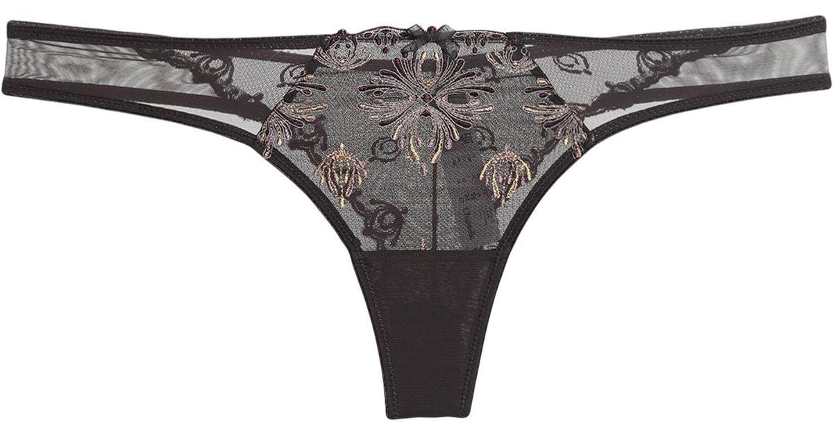 Chantelle Lace Thong in Dark Brown (Brown) | Lyst