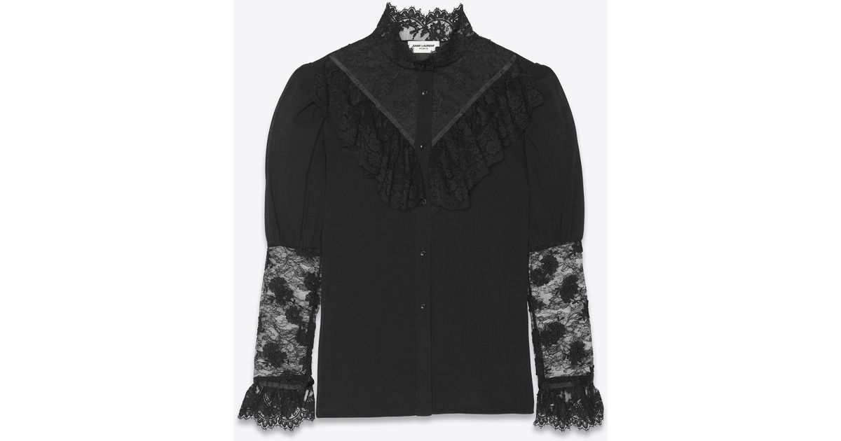 Saint Laurent Victorian Frilled Blouse In Washed Cotton Voile in Black for  Men | Lyst
