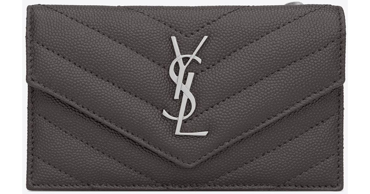 Saint Laurent Monogram Fragments Flap Card Case In Quilted Grain