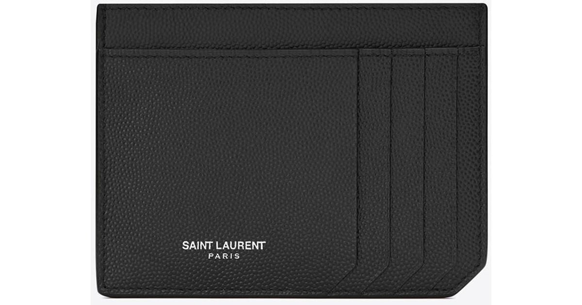 Saint Laurent ID Card Case in Grain De Poudre Embossed Leather - Black - Men