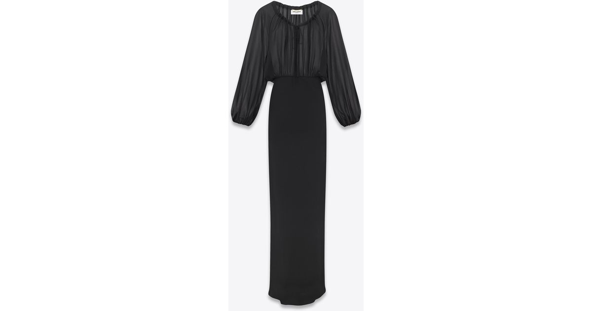 Saint Laurent Robe Longue En Georgette De Soie in Black | Lyst