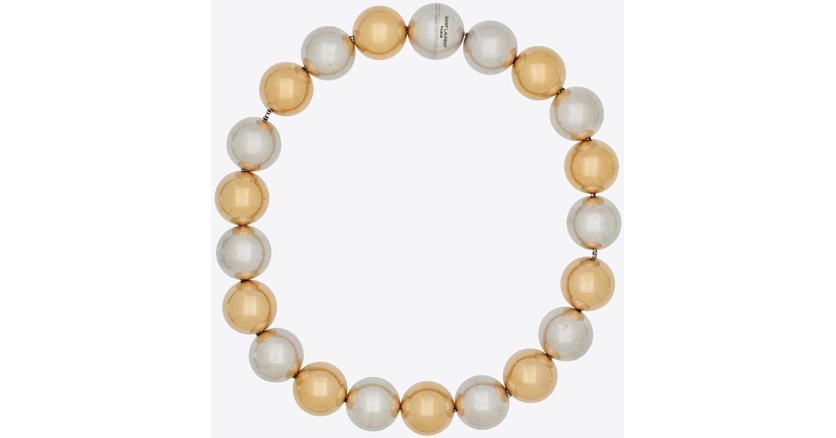 Saint Laurent Oversized Metal Pearl Necklace in Metallic | Lyst