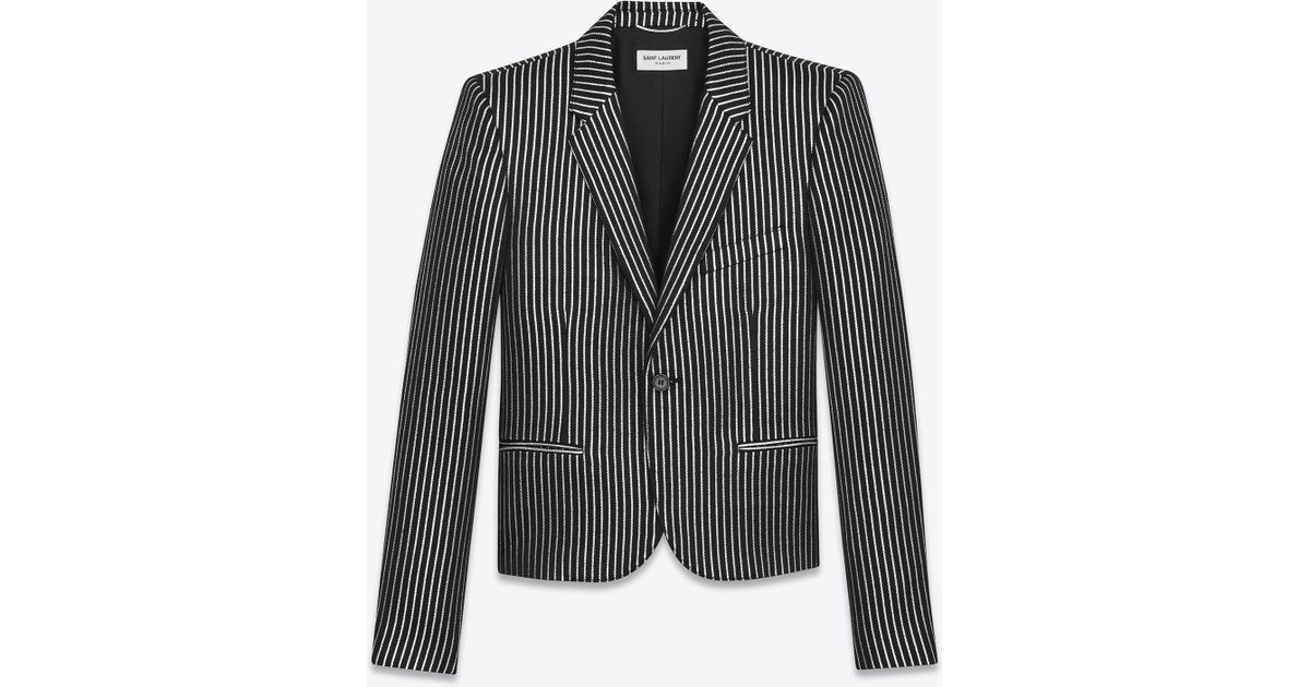 Saint Laurent Single-breasted Club Jacket In Black And Metallic Silver Striped Wool And Acrylic