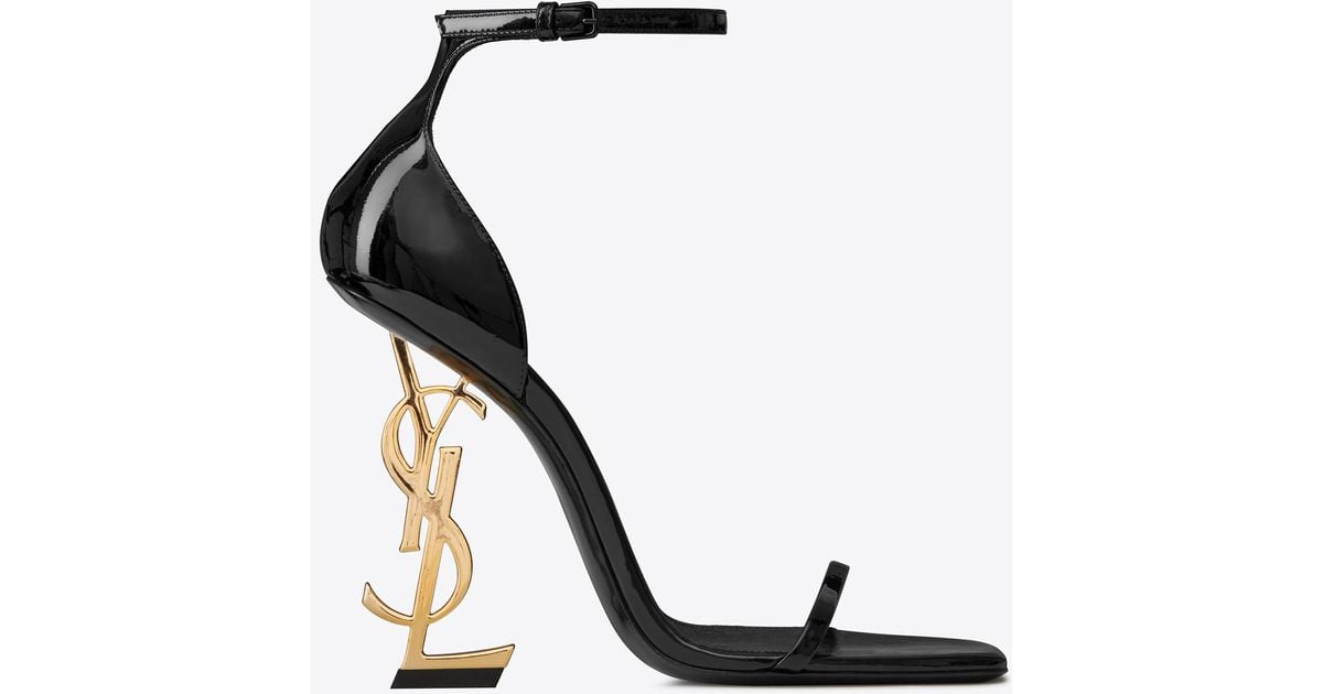 Saint Laurent Opyum Sandals In Patent Leather With Gold-tone Heel in ...