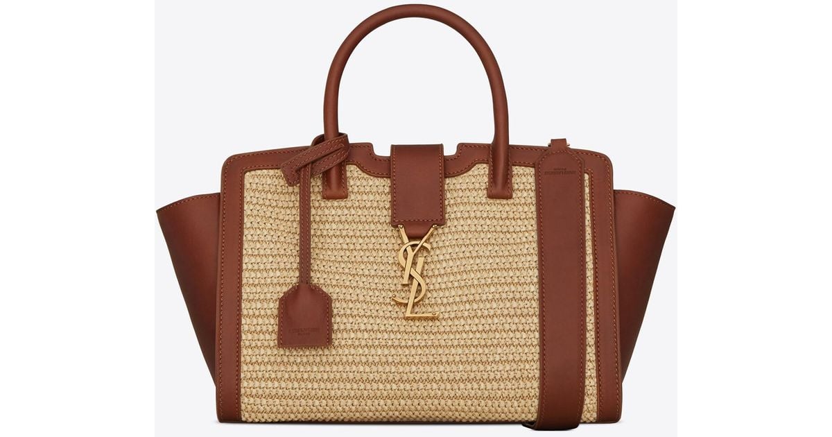 Saint Laurent Small Monogram Downtown Cabas Leather Tote Bag in Brown