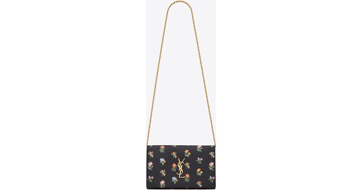 Monogram Saint Laurent Chain Wallet In Black And Multicolor Prairie Flower Printed Leather Monogram Saint Laurent Chain Wallet In Black And Multicolor Prairie Flower Printed Leather