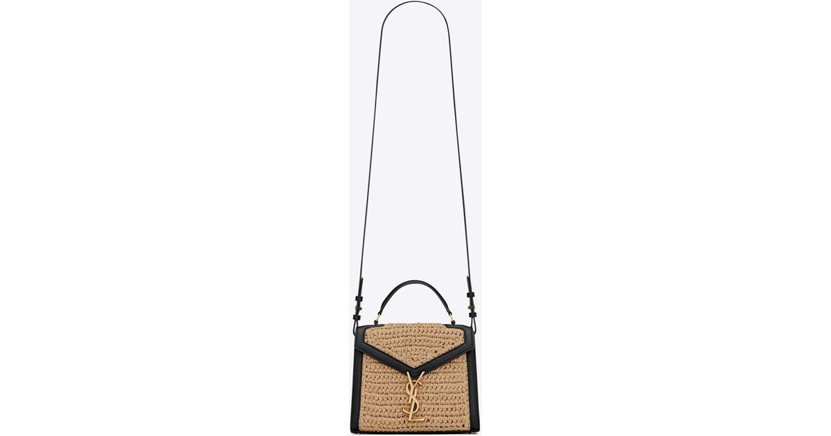 Saint Laurent Cassandra Mini Top Handle Bag In Raffia And Leather in