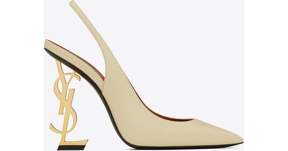 Saint Laurent Opyum Slingback Pumps In Smooth Leather With A Gold-tone Heel in Natural | Lyst