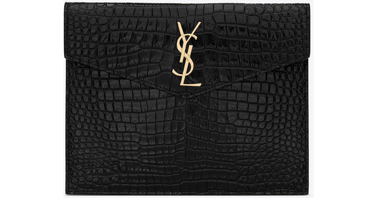 Saint Laurent Uptown Baby Pouch In Shiny Crocodileembossed Leather in