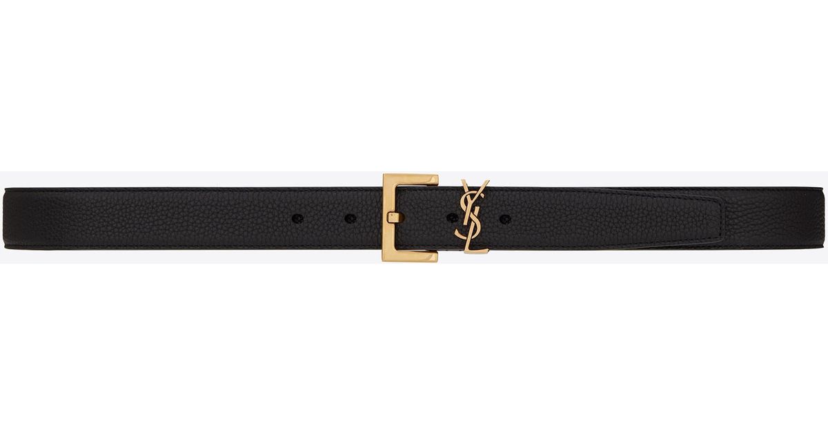 Saint Laurent Cassandre Belt With Square Buckle In Grained Leather 