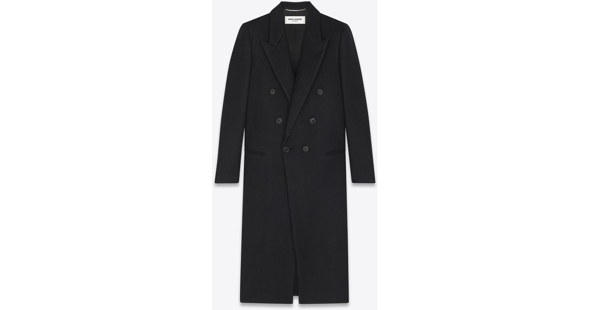 Saint Laurent Long Double-breasted Coat in Black for Men | Lyst