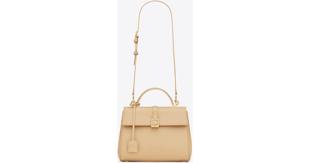 Saint Laurent Le Fermoir Small Top Handle Bag In Shiny Leather in White