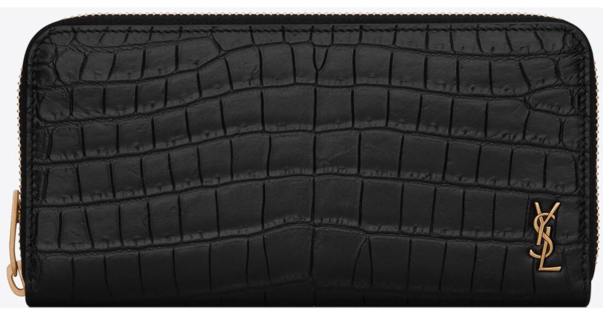 TINY CASSANDRE credit card wallet in CROCODILE-EMBOSSED matte leather, Saint  Laurent