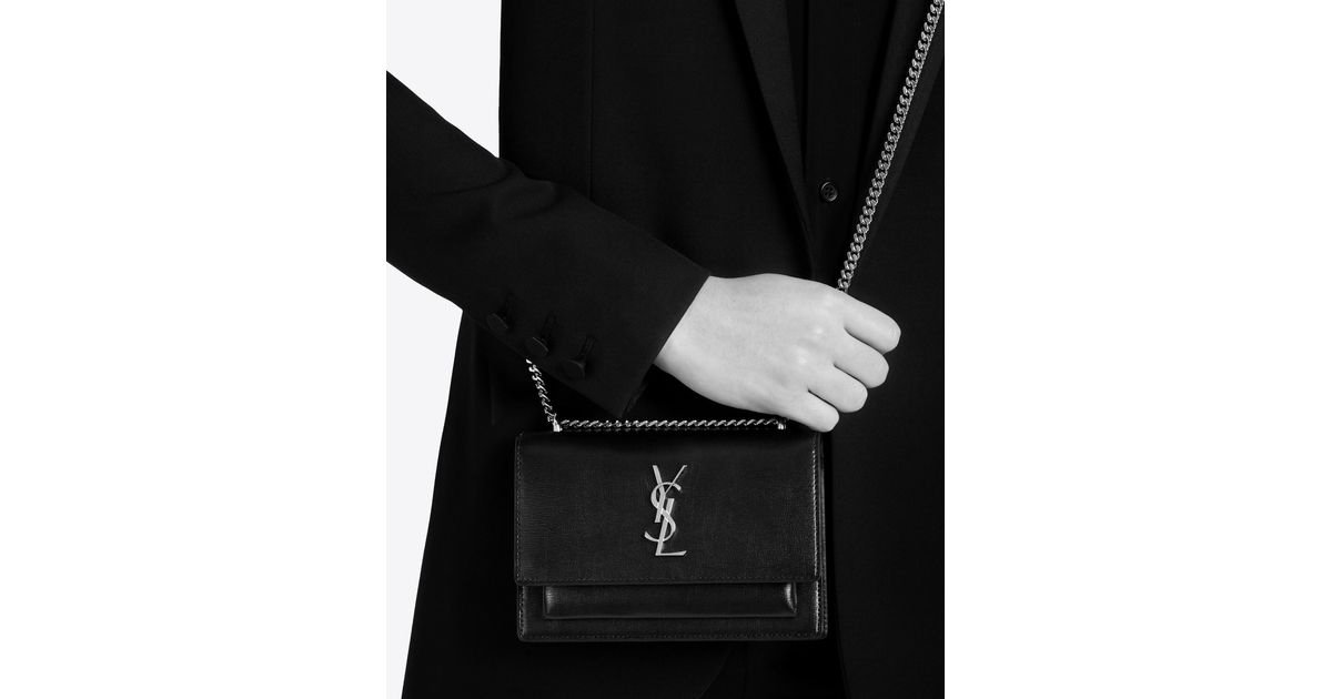 Saint Laurent Sunset Chain Wallet In Smooth Leather in Black