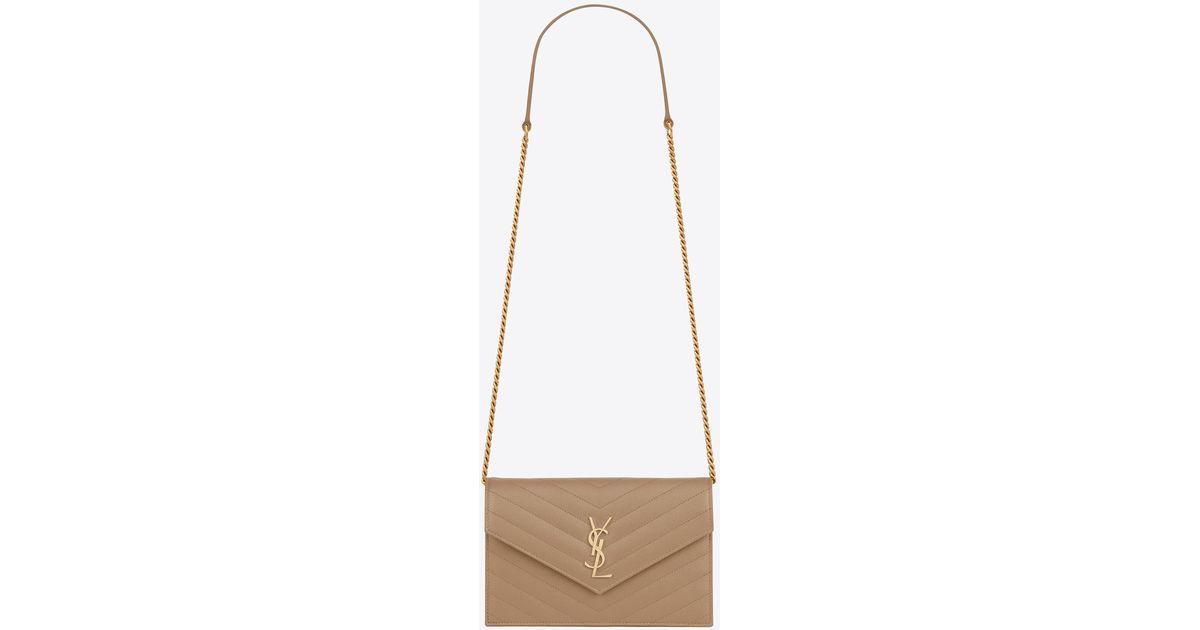Saint Laurent Cassandre Matelassé Envelope Chain Wallet In Grain De
