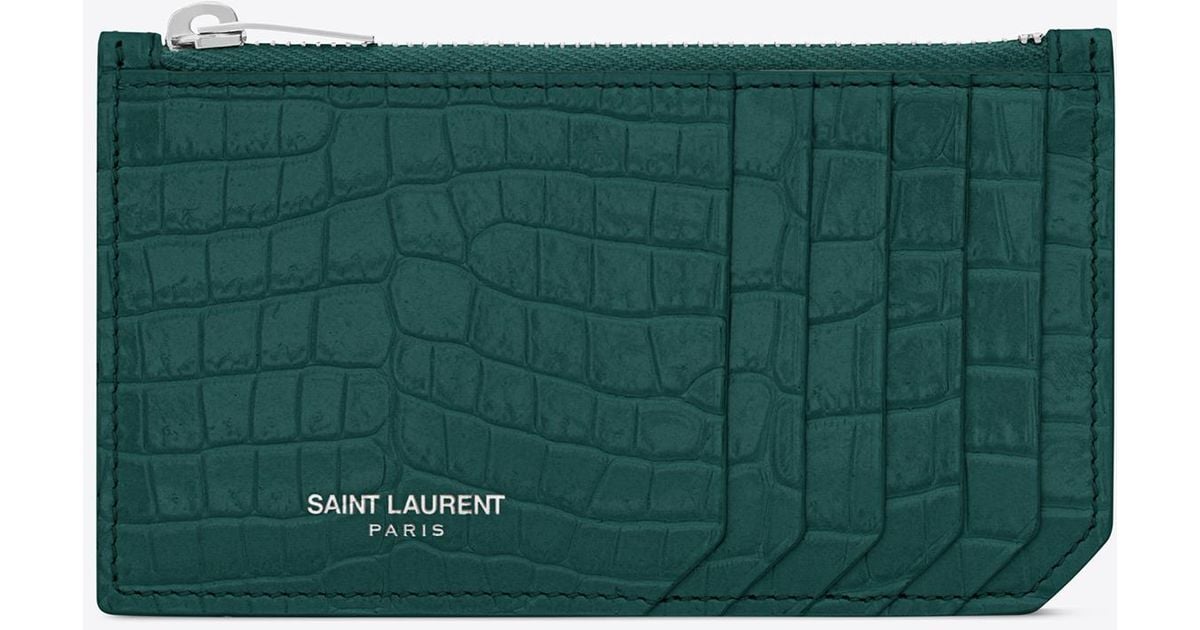 saint laurent paris fragments zipped card case in grain de poudre embossed  leather