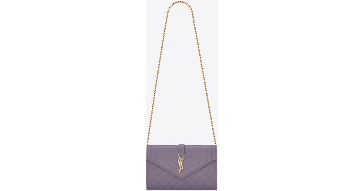 Saint Laurent Envelope Chain Wallet In Mix Matelassé Grain De Poudre Embossed Leather in Mauve