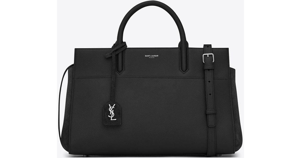 Saint Laurent Small Cabas Rive Gauche Bag In Black Grained Leather And  Suede | Lyst