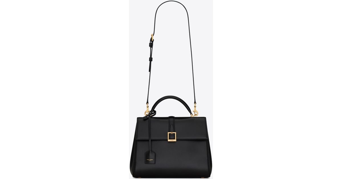 Saint Laurent Le Fermoir Small Top Handle Bag In Shiny Leather in Black