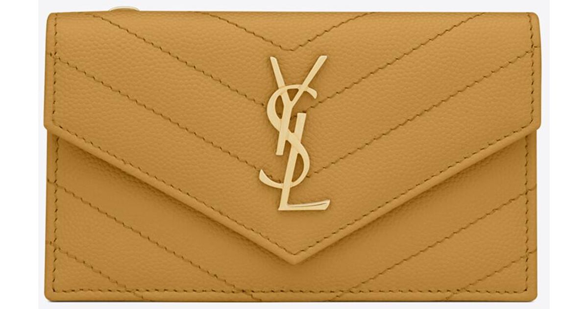 Saint Laurent Monogram Fragments Zippered Card Case In Grain De Poudre Embossed Leather - Beige - Women